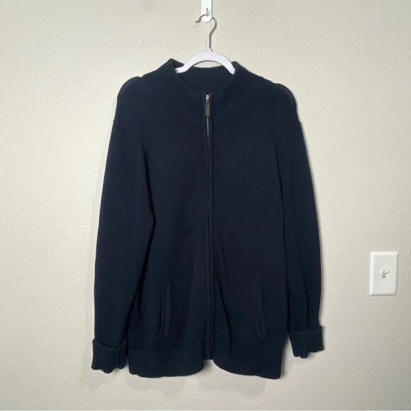 Vintage L.L Bean 100% Cotton Zip Front Navy Blue Knit Cardigan Sweater Men's Lrg - Picture 3 of 14